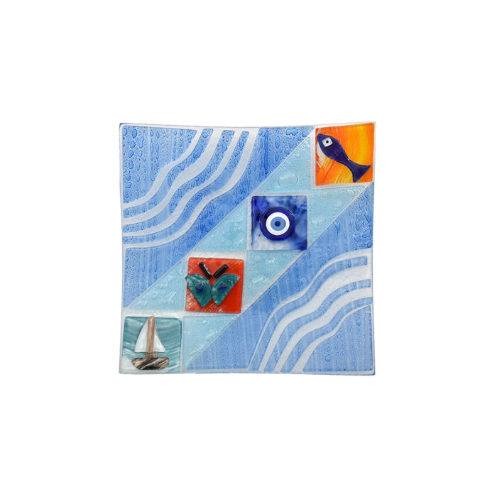 Φυσητό Τετράγωνο Πιάτο Γυαλιού με Θαλασσινά & Καλοκαιρινά Μοτίβα - Image 7