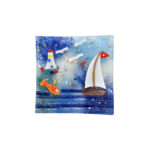 Φυσητό Τετράγωνο Πιάτο Γυαλιού με Θαλασσινά & Καλοκαιρινά Μοτίβα