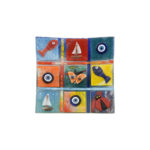 Φυσητό Τετράγωνο Πιάτο Γυαλιού με Θαλασσινά & Καλοκαιρινά Μοτίβα