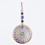 Κρεμαστό Γυάλινο Μάτι  με Χρυσή Ρίγα και Κεντρική Χάντρα