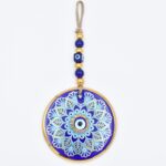 Κρεμαστό Γυάλινο Μάτι  με Χρυσή Ρίγα και Κεντρική Χάντρα