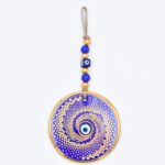 Κρεμαστό Γυάλινο  Μάτι  με Χρυσή Ρίγα και Κεντρική Χάντρα