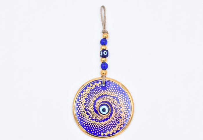 Κρεμαστό Γυάλινο  Μάτι  με Χρυσή Ρίγα και Κεντρική Χάντρα - Image 2