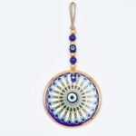 Κρεμαστό Γυάλινο Μάτι με Χρυσή Ρίγα και Κεντρική Χάντρα