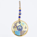 Κρεμαστό Γυάλινο Μάτι  με Χρυσή Ρίγα και Κεντρική Χάντρα