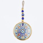 Κρεμαστό Γυάλινο Μάτι  με Χρυσή Ρίγα και Κεντρική Χάντρα