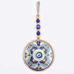 Κρεμαστό Γυάλινο Μάτι  με Χρυσή Ρίγα και Κεντρική Χάντρα