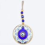 Κρεμαστό Γυάλινο Μάτι  με Χρυσή Ρίγα και Κεντρική Χάντρα