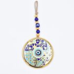 Κρεμαστό Γυάλινο Μάτι  με Χρυσή Ρίγα και Κεντρική Χάντρα