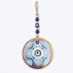 Κρεμαστό Γυάλινο Μάτι  με Χρυσή Ρίγα και Κεντρική Χάντρα