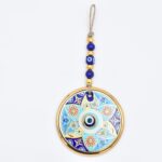 Κρεμαστό Γυάλινο Μάτι  με Χρυσή Ρίγα και Κεντρική Χάντρα