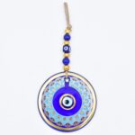 Κρεμαστό Γυάλινο Μάτι  με Χρυσή Ρίγα και Κεντρική Χάντρα