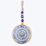 Κρεμαστό Γυάλινο Μάτι  με Χρυσή Ρίγα και Κεντρική Χάντρα