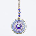 Κρεμαστό Γυάλινο Μάτι  με Χρυσή Ρίγα και Κεντρική Χάντρα