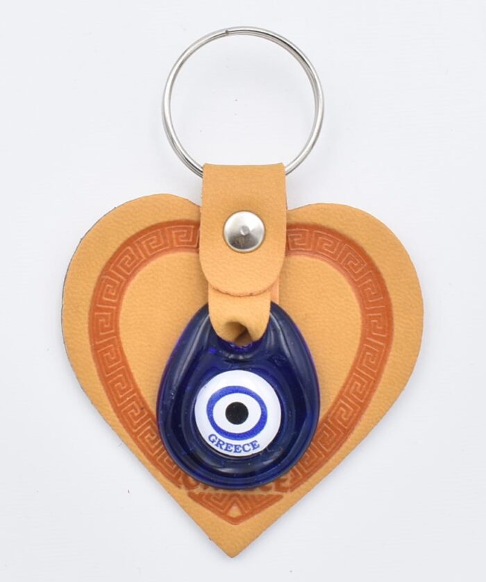 Μπρελόκ  Δερμάτινο Καρδιά με Μάτι & Ακρόπολη – Greece - Image 2
