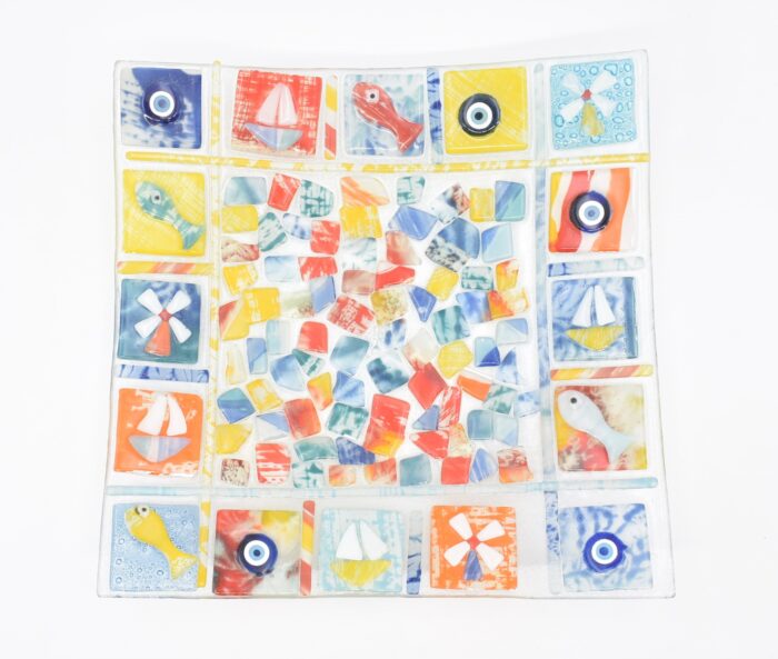 Φυσητό Τετράγωνο Πιάτο Γυαλιού με Θαλασσινά & Καλοκαιρινά Μοτίβα - Image 16