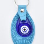 Μπρελόκ  Δερμάτινο Ανάγλυφο Μοτίβο Σπείρα με Μάτι & Ακρόπολη – Greece