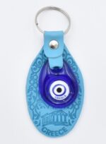 Μπρελόκ  Δερμάτινο Ανάγλυφο Μοτίβο Σπείρα με Μάτι & Ακρόπολη – Greece