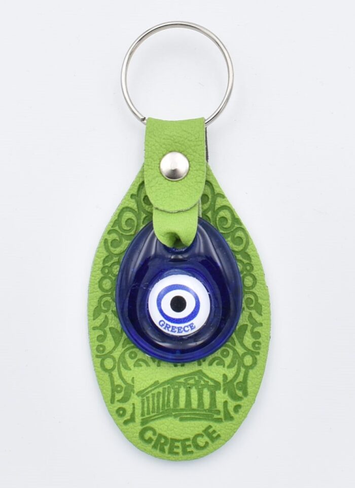 Μπρελόκ  Δερμάτινο Ανάγλυφο Μοτίβο Σπείρα με Μάτι & Ακρόπολη – Greece - Image 4