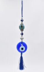 Μάτι Γούρι Κρεμαστό με  Θαλασσί - Πετρόλ  Κεραμική Μπίλια & Σκοινί - Image 3