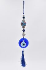 Μάτι Γούρι Κρεμαστό με  Θαλασσί - Πετρόλ  Κεραμική Μπίλια & Σκοινί - Image 2