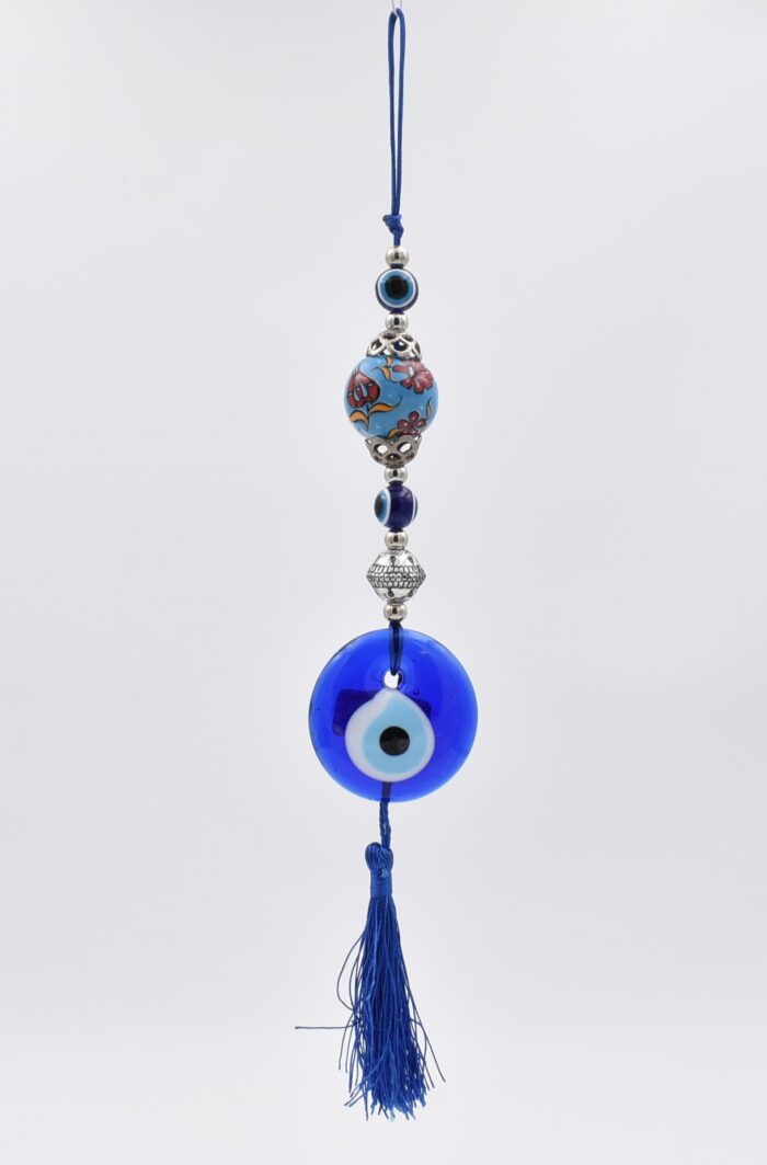 Μάτι Γούρι Κρεμαστό με  Θαλασσί - Πετρόλ  Κεραμική Μπίλια & Σκοινί - Image 2