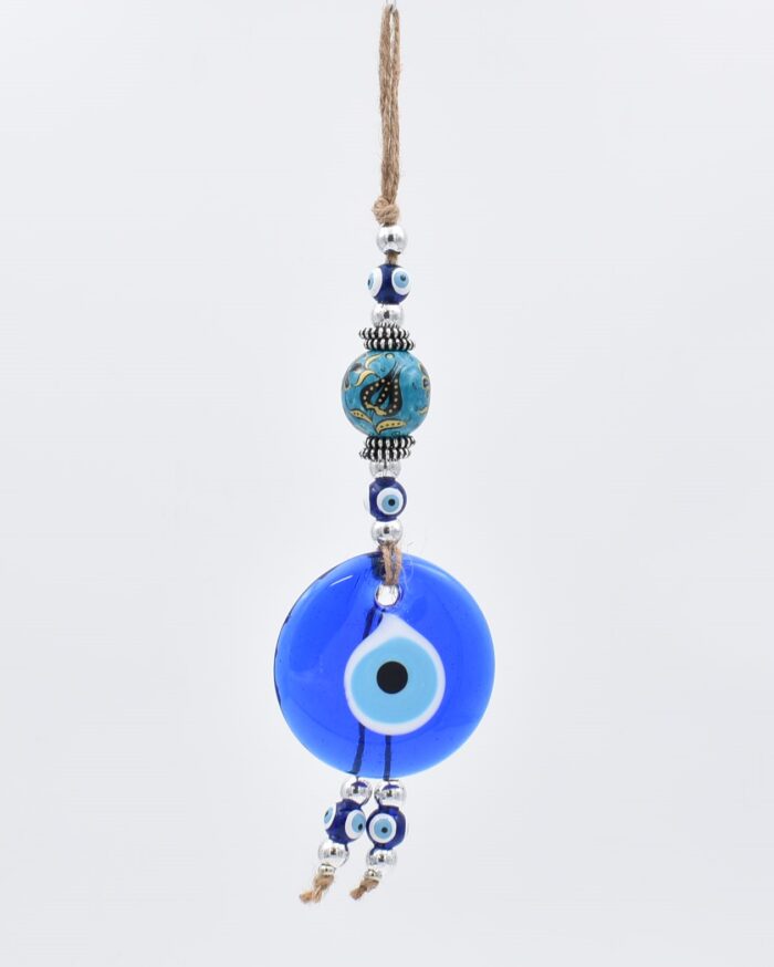 Μάτι Γούρι Κρεμαστό με  Θαλασσί - Πετρόλ  Κεραμική Μπίλια & Σκοινί - Image 6