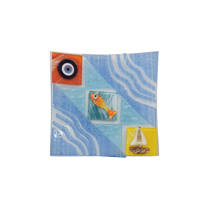 Φυσητό Τετράγωνο Πιάτο Γυαλιού με Θαλασσινά & Καλοκαιρινά Μοτίβα - Image 3