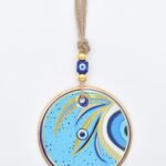 Κρεμαστό Γυάλινο Μάτι  με Χρυσή Ρίγα