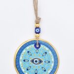 Κρεμαστό Γυάλινο Μάτι με Χρυσή Ρίγα