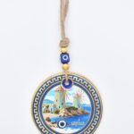 Κρεμαστό Γυάλινο Μάτι με Χρυσή Ρίγα