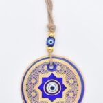 Κρεμαστό Γυάλινο Μάτι με Χρυσή Ρίγα