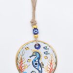 Κρεμαστό Γυάλινο Μάτι με Χρυσή Ρίγα