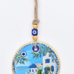 Κρεμαστό Γυάλινο Μάτι με Χρυσή Ρίγα