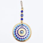 Κρεμαστό Γυάλινο Μάτι  με Χρυσή Ρίγα και Κεντρική Χάντρα