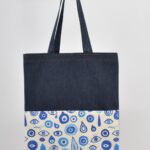 Τσάντα Ώμου Τζιν με Σχέδιο Μάτι