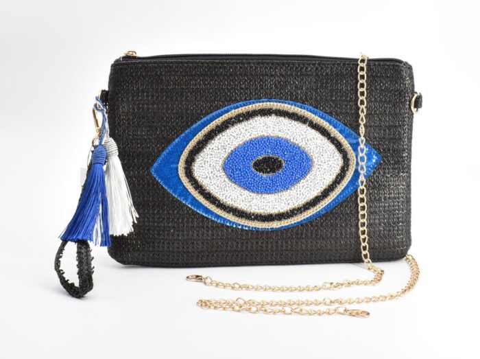 Boho Τσάντα Χειρός - Νεσεσέρ με Σχέδιο Μάτι & Μεταλλική Λάμψη - Image 2