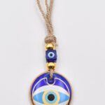 Κρεμαστό Γυάλινο Μάτι με Χρυσή Ρίγα