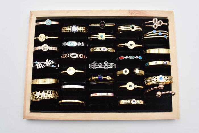 Ατσάλινο Βραχιόλι – Χειροπέδα Επιχρυσωμένη με Μάτι & Ποικιλία Στοιχείων - Image 187