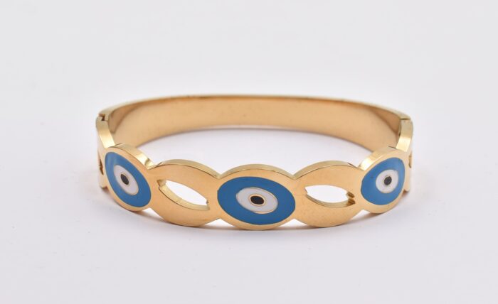 Ατσάλινο Βραχιόλι – Χειροπέδα Επιχρυσωμένη με Μάτι & Ποικιλία Στοιχείων - Image 100