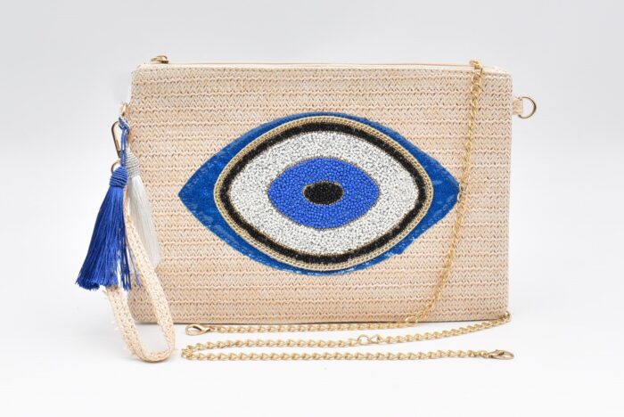 Boho Τσάντα Χειρός - Νεσεσέρ με Σχέδιο Μάτι & Μεταλλική Λάμψη - Image 11