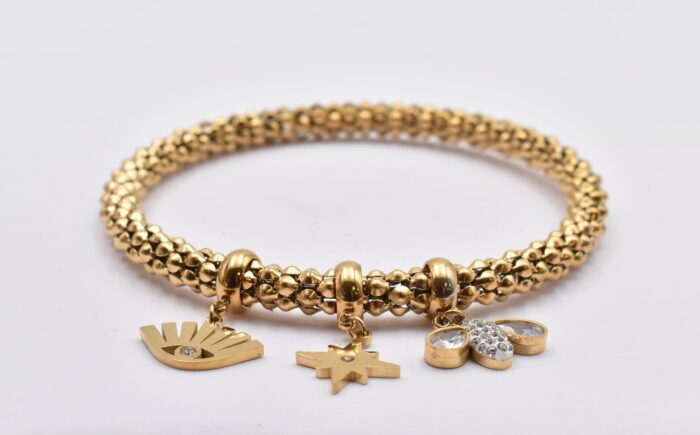 Ατσάλινο Βραχιόλι – Χειροπέδα Επιχρυσωμένη με Μάτι & Ποικιλία Στοιχείων - Image 111