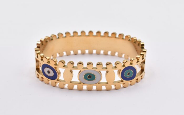 Ατσάλινο Βραχιόλι – Χειροπέδα Επιχρυσωμένη με Μάτι & Ποικιλία Στοιχείων - Image 112