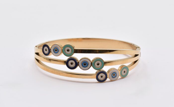 Ατσάλινο Βραχιόλι – Χειροπέδα Επιχρυσωμένη με Μάτι & Ποικιλία Στοιχείων - Image 116