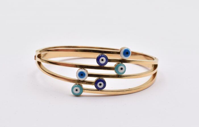 Ατσάλινο Βραχιόλι – Χειροπέδα Επιχρυσωμένη με Μάτι & Ποικιλία Στοιχείων - Image 120