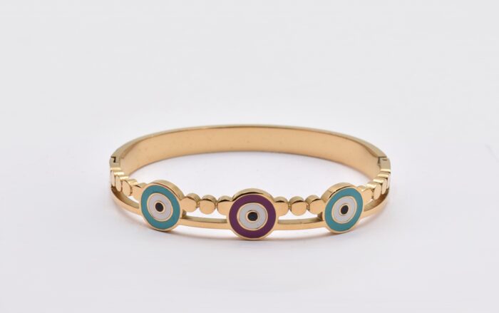 Ατσάλινο Βραχιόλι – Χειροπέδα Επιχρυσωμένη με Μάτι & Ποικιλία Στοιχείων - Image 123