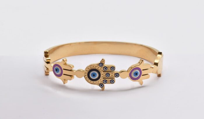 Ατσάλινο Βραχιόλι – Χειροπέδα Επιχρυσωμένη με Μάτι & Ποικιλία Στοιχείων - Image 127