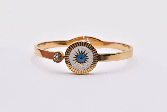 Ατσάλινο Βραχιόλι – Χειροπέδα Επιχρυσωμένη με Μάτι & Ποικιλία Στοιχείων - Image 5