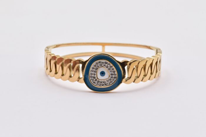 Ατσάλινο Βραχιόλι – Χειροπέδα Επιχρυσωμένη με Μάτι & Ποικιλία Στοιχείων - Image 6