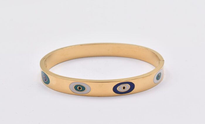 Ατσάλινο Βραχιόλι – Χειροπέδα Επιχρυσωμένη με Μάτι & Ποικιλία Στοιχείων - Image 143